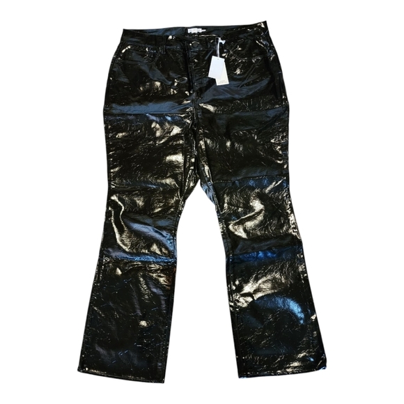 Good American Faux Leather Flare Pants Black Crinkle Gloss Size 20 NWT - Picture 2 of 7